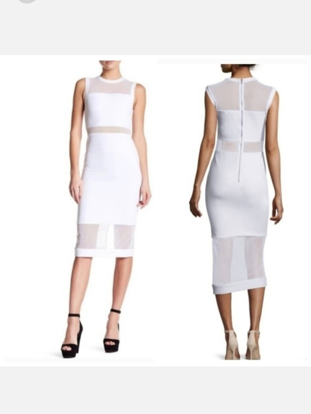 Alice + Olivia Dress Karman White Illusion  Crepe Sleeveless Midi Mesh Dress 2